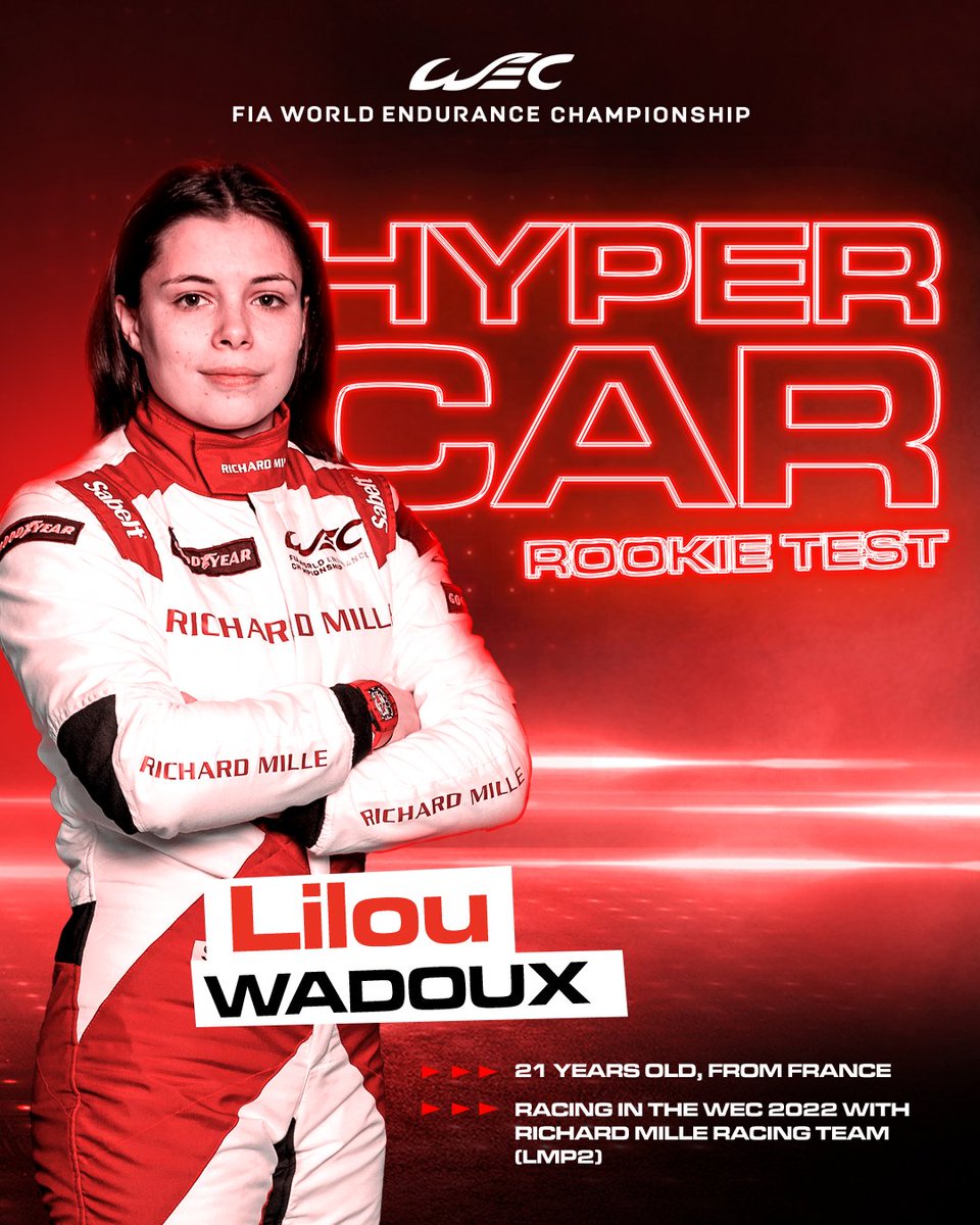 TearOffFR's tweet photo. ⚪️ Lilou Wadoux va participer au 'Rookie Test' de #WEC au volant d'une Hypercar le 13 novembre à Bahreïn ! 🏁

Après une belle saison en LMP2 avec le team Richard Mille, la Française va devenir la première femme de l'histoire à piloter une Hypercar. 👏 https://t.co/3MKOGM6mBC