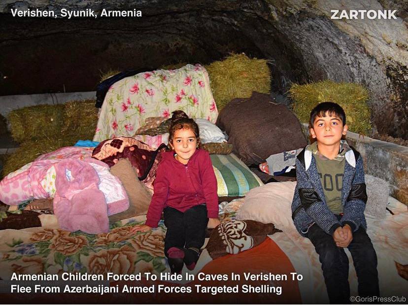 read_with_alice's tweet image. #Armenian children forced to hide in caves to flee from Azerbaijani armed forced targeted shelling.