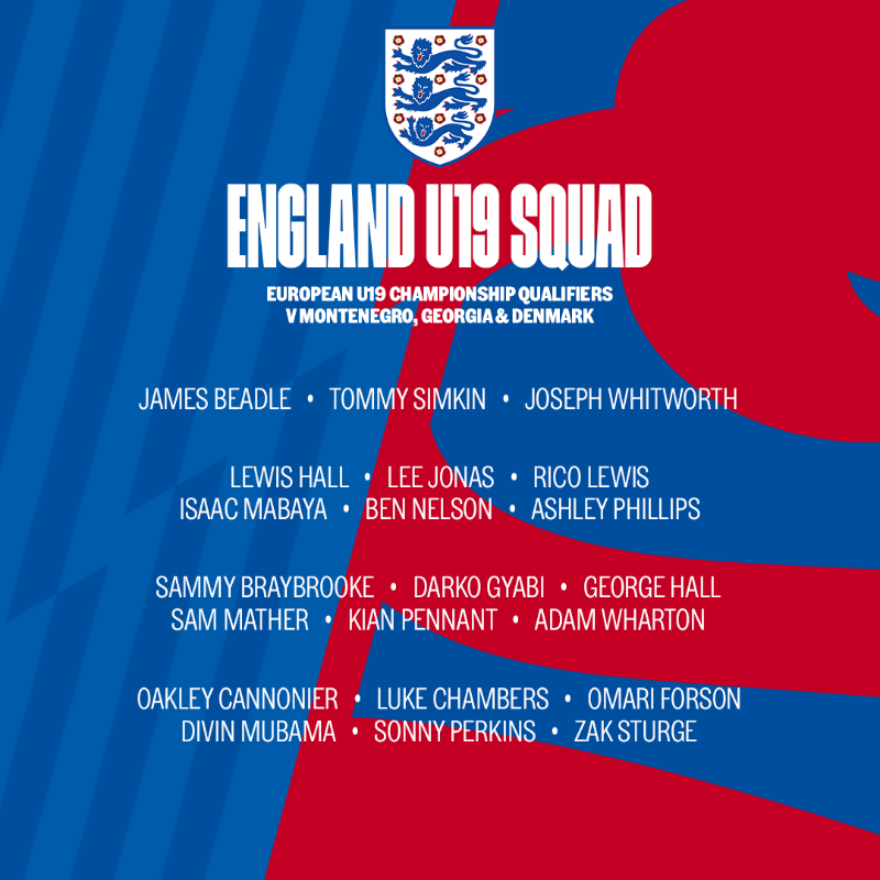 England's tweet photo. Simon Rusk's #YoungLions squad has been confirmed for their three #U19EURO qualifiers this month.