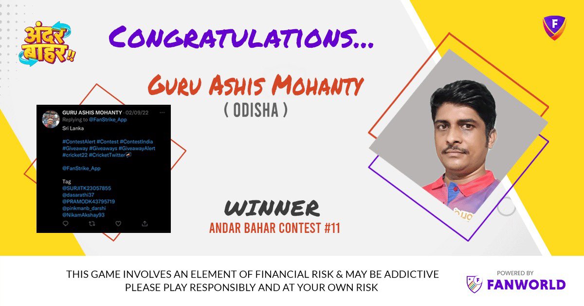 FanStrike_App's tweet photo. Congratulations 🥳

@guru_ashis 

Asian Cup prediction contest winner 🎁

#ContestIndia #Giveaway #Giveaways https://t.co/V60ZcvN9rK