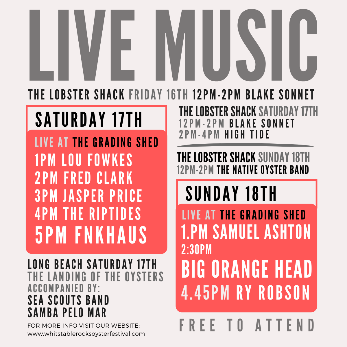 WROysterFest's tweet photo. LIVE MUSIC! Join us this weekend for all the family fun! Live Music, Oysters, Craft Beer, free activities for kids, what more could you want? #whitstablerocksoysterfestival #whitstable #kentlivemusic https://t.co/Qm9vfLSNn1
