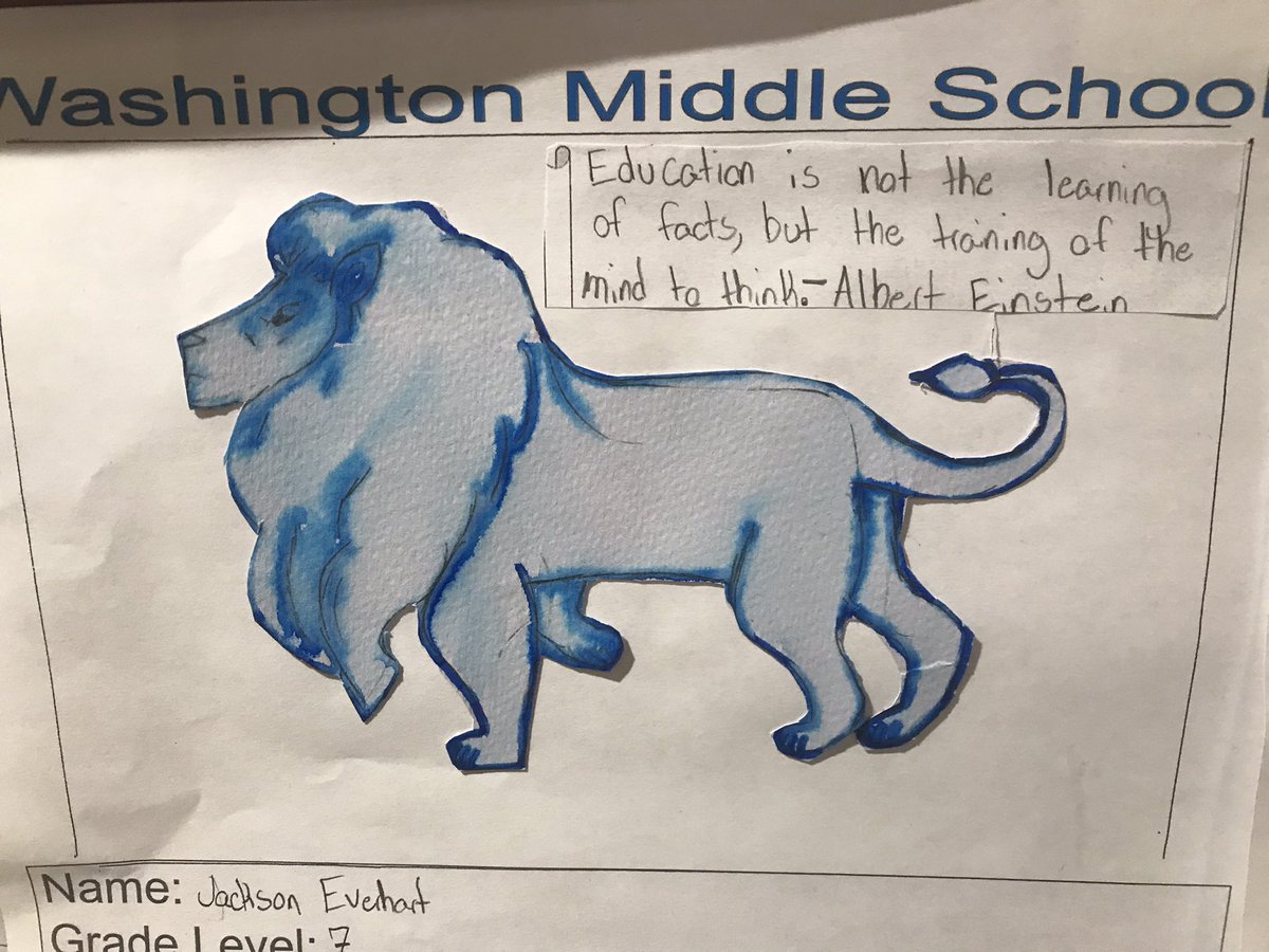 WMS Portrait of a Blue Lion art project. <a href="/WCHCS/">WCH City Schools</a>