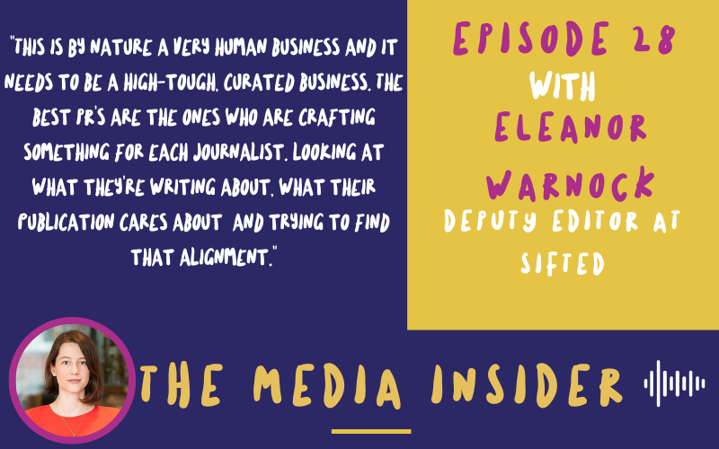 Latest episode of The Media Insider Podcast: This month I got pitching advice from Eleanor Warnock ( <a href="/misssaxbys/">Eleanor Warnock</a> ) from <a href="/Siftedeu/">Sifted</a> - learn about their regular features, newsletter topics and how to reach their tech and #startup #journalists 
#PRtips 
themediainsider.fm/episode-28-ele…
