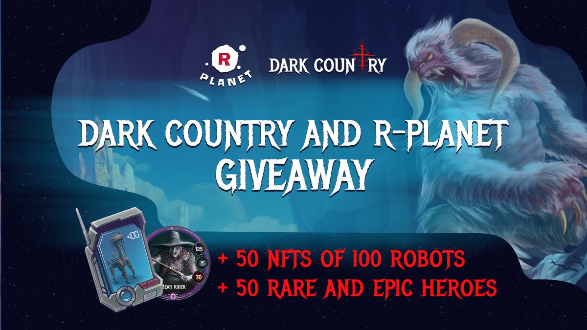 Hey, Dear Crew!
Giveaway with <a href="/DarkCountryGame/">𝐃𝐀𝐑𝐊 𝐂𝐎𝐔𝐍𝐓𝐑𝐘</a> for Rare/ Epic Heroes and  #NFT of 100 Robots to 50  winners🔥
 
⚡️Fulfill the simple conditions right through the link: bblk.io/oNpo
 
⏰ Deadline: Sep., 19
Go ahead and try your luck now!