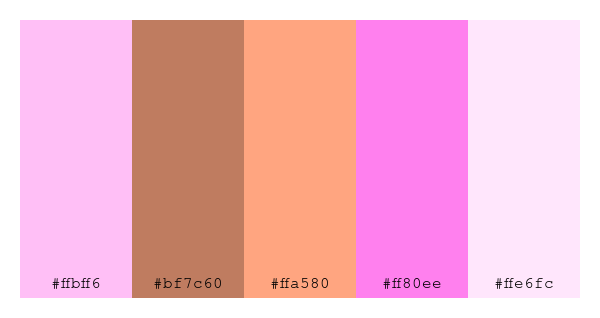 ColPaletteBot's tweet photo. Beep beep, here's a pretty color palette for you!
color-scheme.js parameters used:
- hue: 172
- variation: light
- colors: #ffbff6, #bf7c60, #ffa580, #ff80ee, #ffe6fc
Have a lovely day!
#twitterbot #colorpalette #colors #palette #prettycolors https://t.co/MxpfCtTNsl