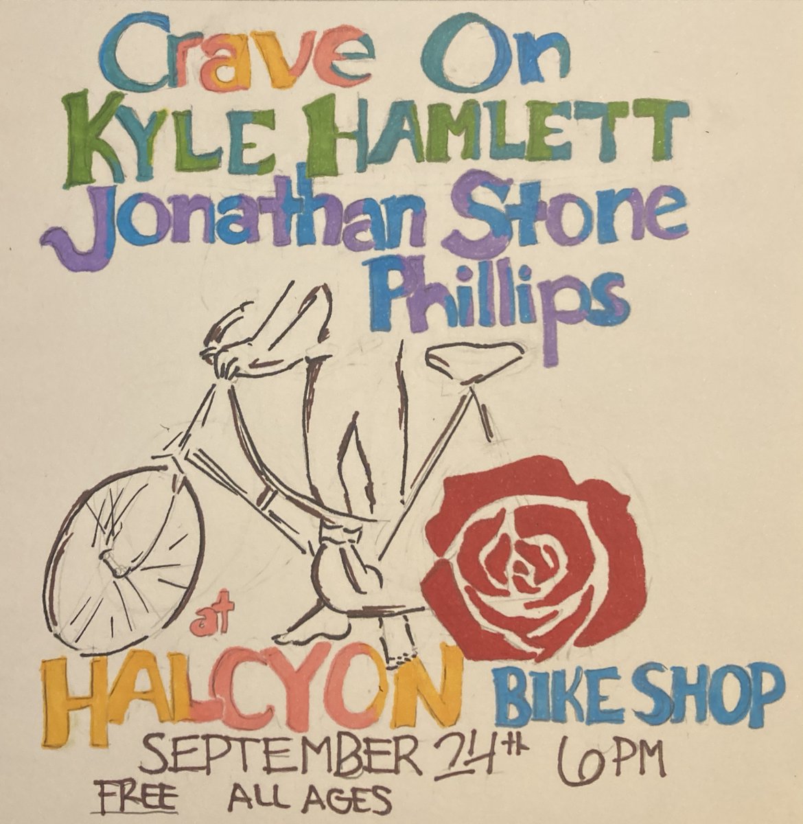 🚲 NEXT SATURDAY 🚲 at 
@halcyonbike w <a href="/kylehamlettuno/">Kyle Hamlett Uno | Duo</a> and Jonathan Stone Phillips 🚲 flyer by Kate
