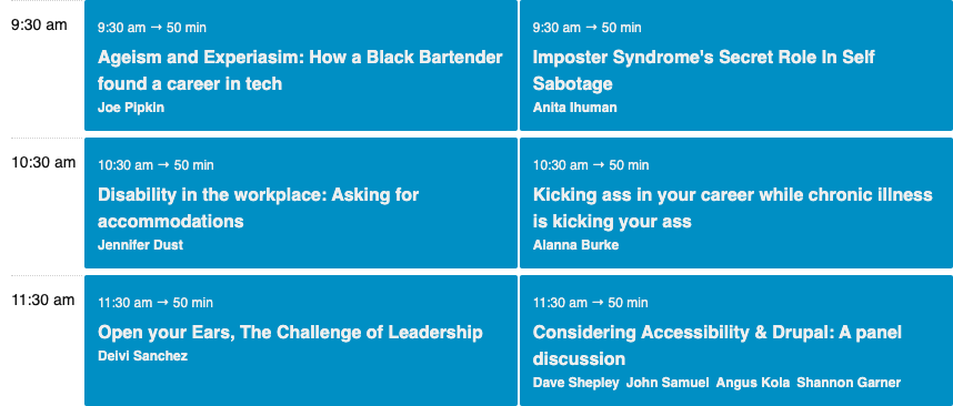 All set for the Drupal Diversity &amp; Inclusion (DDI) Camp 2022?

Here is the list of the sessions of first half of the day!

We hope you enjoy those. Let us know through your tweets, tag us <a href="/drupaldiversity/">Diversity&Inclusion</a> and use #DDICamp2022 and #DDICamp in your posts💙

drupaldiversity.com/initiatives/dd…