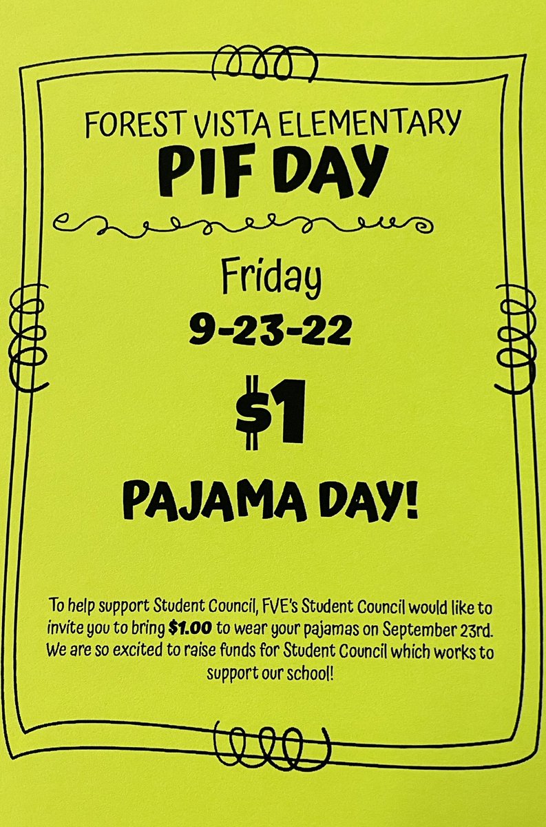 FveStuCo's tweet photo. Join us next Friday, Sept 23rd by paying $1 to wear your PJs to school! https://t.co/wMizGxr8OE