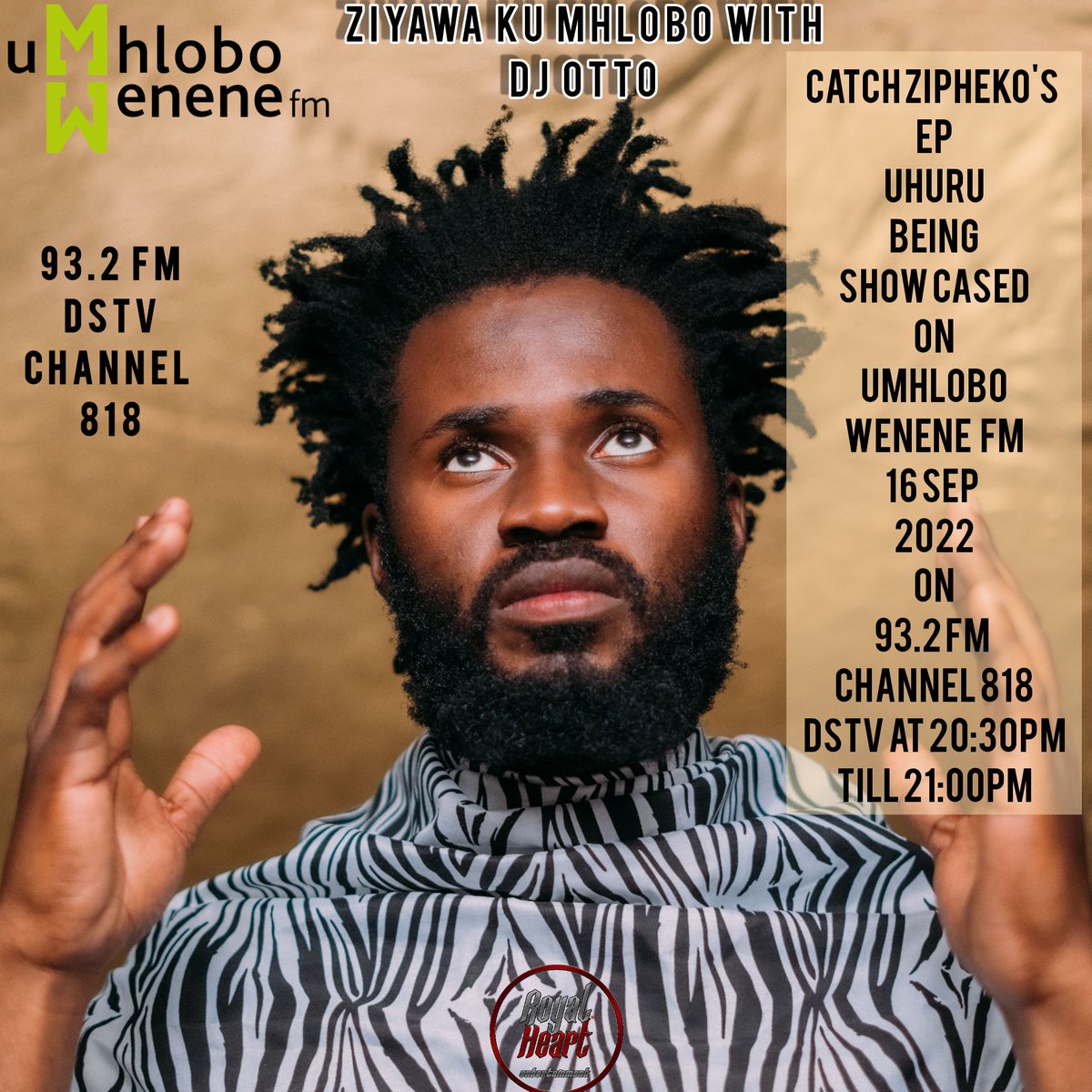 RoyalHeartEnt's tweet photo. Tonight at 20:30PM Umhlobo Wenene FM will be playing @ZiPheko's EP titled "Uhuru" till 21:00PM with DJ Otto on Ziyawa Ku Mhlobo. #uhuruEP https://t.co/vSkZYHIFnL