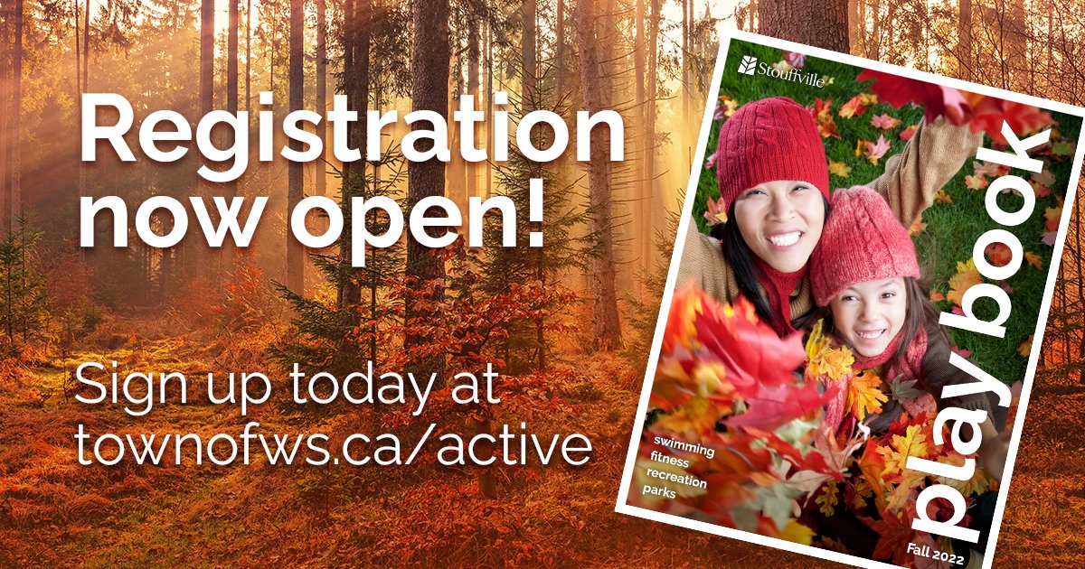 townofws's tweet photo. 🙌 Registration for fall programming is NOW OPEN!
🍂 Sign up online NOW at https://t.co/hdrxCSMo6K, or in person at the Leisure Centre.
Call 905-642-PLAY (7529) or email leisure.services@townofws.ca for assistance. https://t.co/IffyT6M6xU