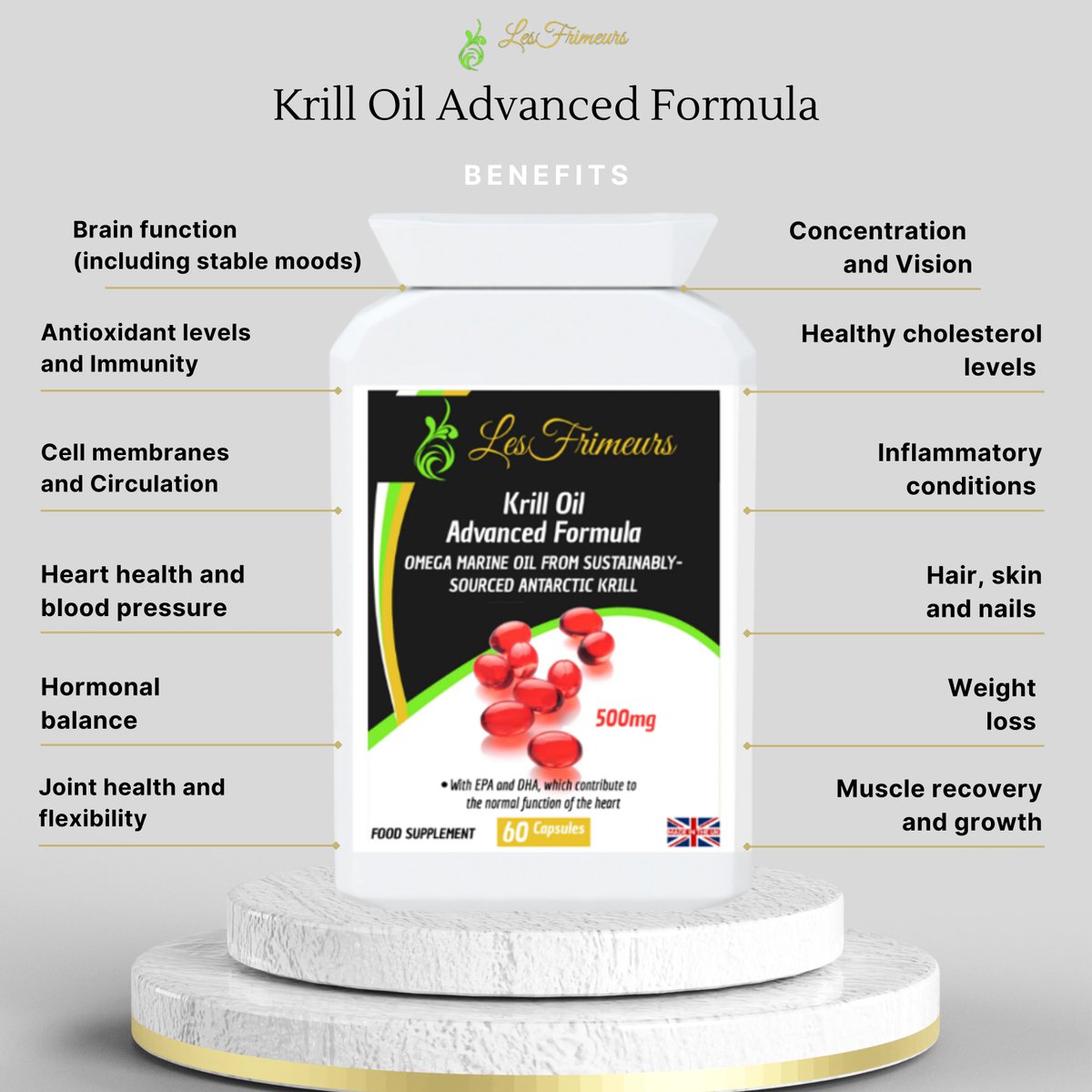 Krill oil. #lesfrimeurs #doctorsays
#Brainfunction #Antioxidantlevels #Immunity #Hearthealthandbloodpressure #Circulation #Hormonalbalance #jointhealthandflexibility #Concentration #Inflammatoryconditions #Hairskinnails #Weightloss #Musclerecovery