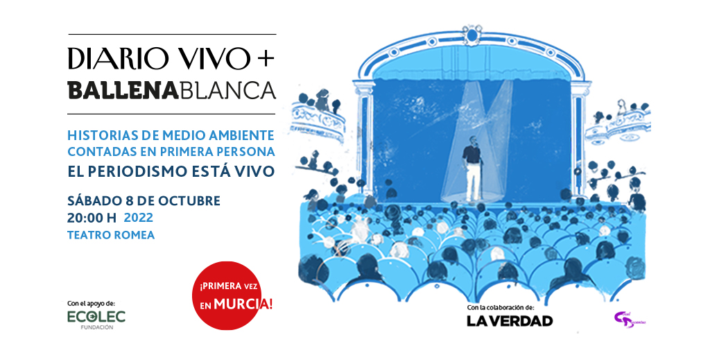 El primer espectáculo de periodismo sobre medio ambiente contado en un escenario viaja a Murcia. 

Esta edición, impulsada junto a la revista <a href="/ballenablanca_/">Ballena Blanca</a>  se representa una sola noche.

📅 8 de octubre
⌚ 20.00
📍 <a href="/TeatroRomea/">Teatro Romea</a>