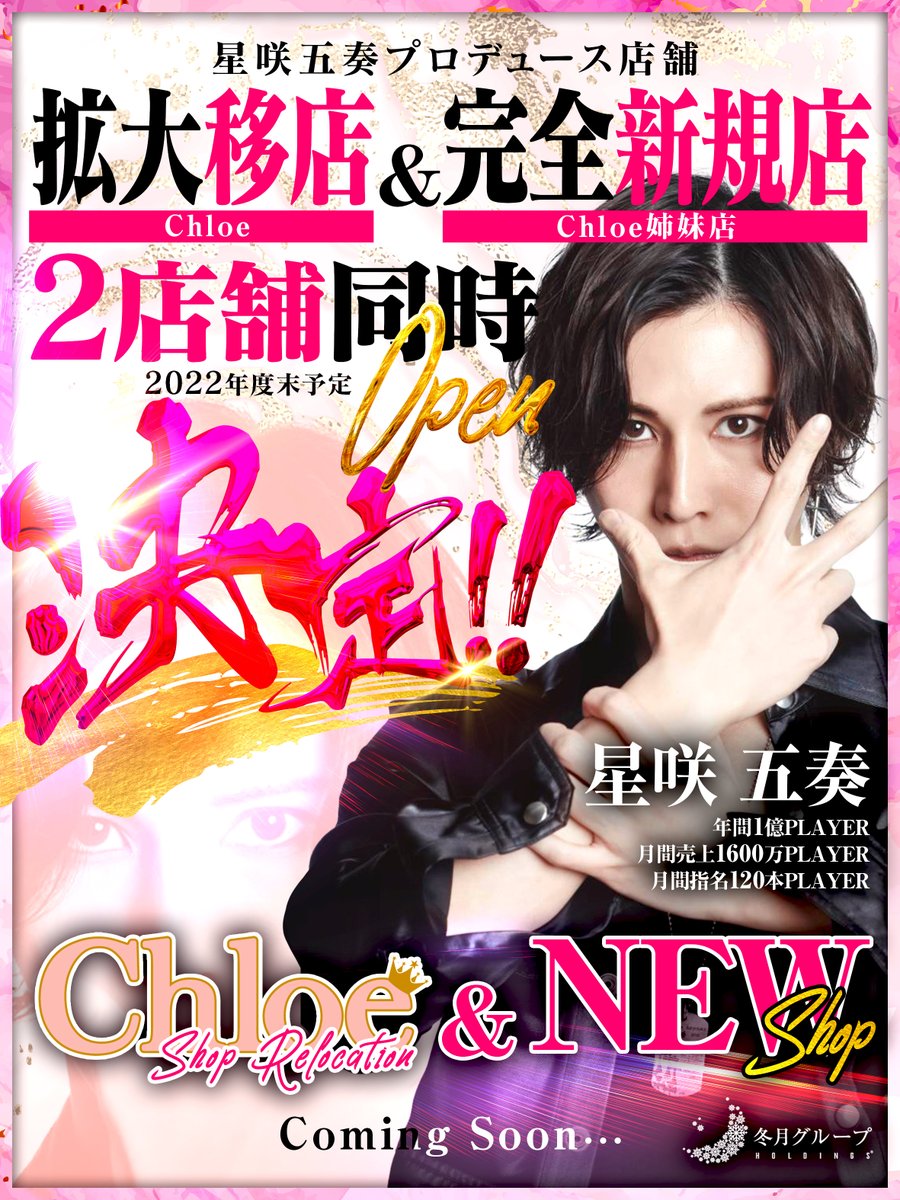 fgr118's tweet photo. ✨特大NEWS✨

星咲 五奏プロデュース店舗
Chloeが拡大移店決定‼️
さらに
歌舞伎町1部完全新規店オープン決定‼️

今冬に星咲 五奏が動き出す・・・💥

完全新規店オープニングメンバーも募集中🌟

詳細を待て😎✨

#時代はフユツキ
#ホスト
#歌舞伎町 https://t.co/TWeKXTirUv