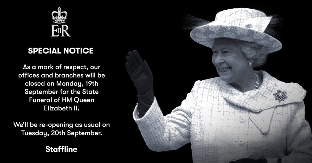 With the exception of essential on-site operational teams, our offices and branches will be closed out of respect for Her Late Majesty Queen Elizabeth II's State Funeral on Monday, 19th Sept.

We send our sincere condolences to the Royal Family and everyone mourning her loss.