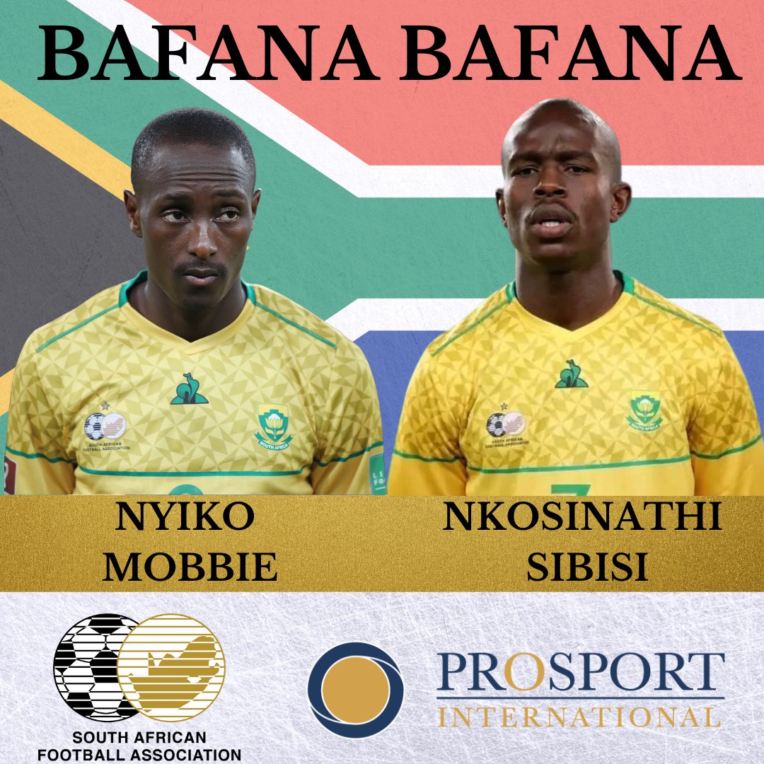 ProsportInt's tweet photo. Congratulations to Nyiko Mobbie and Nkosinathi Sibisi on their selection for the final 23-man @BafanaBafana squad to play against Botswana and Sierra Leone 🇿🇦⚽️🙌
@SAFA_net
#BafanaBafana #InternationalFriendlies #FinalSquad #SouthAfrica #SAFA https://t.co/zP76M3TfGn