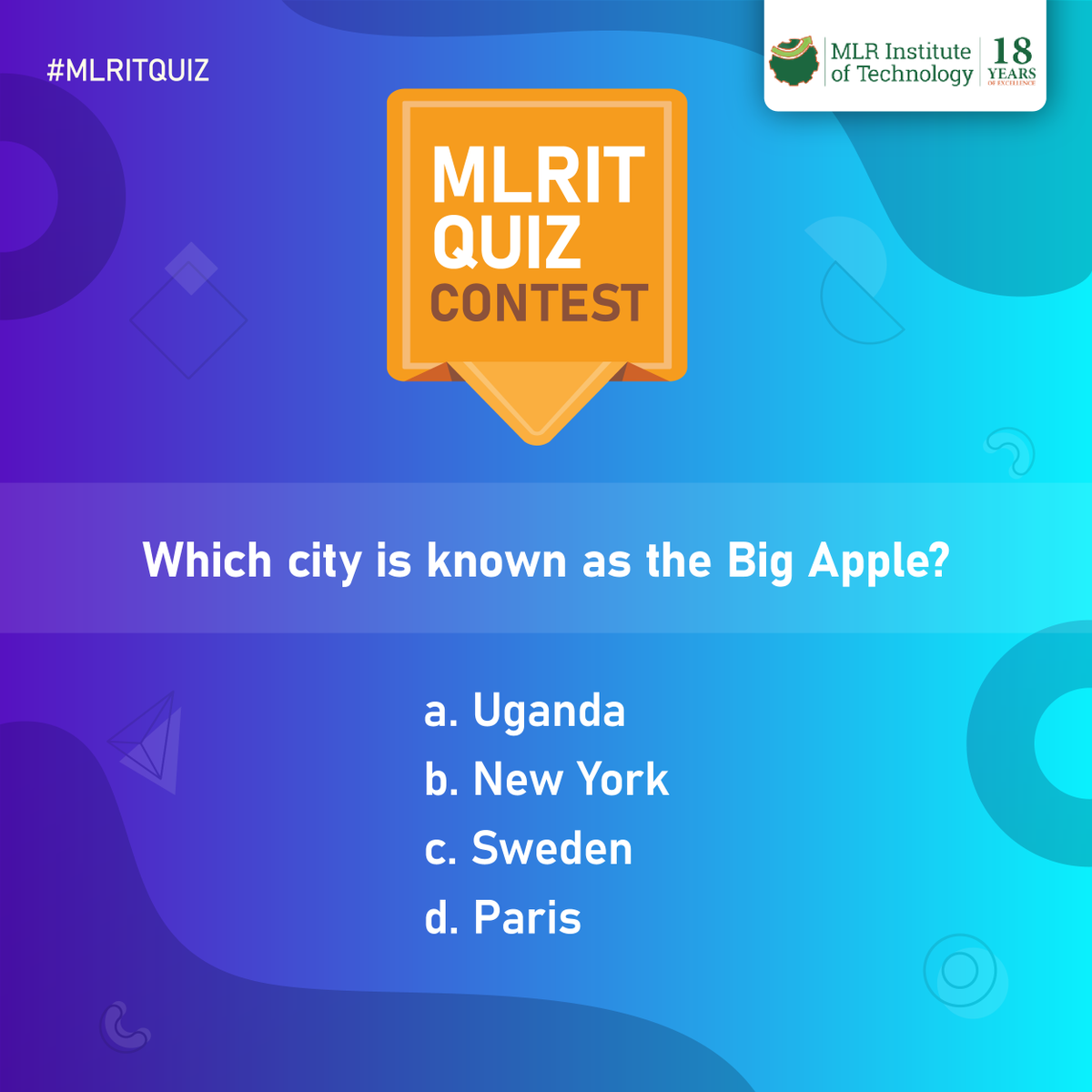 mlritin's tweet photo. Now time to think and answer the fourth one in the comment section below. Like, share and tag your friends. Use MLRITQuiz #MLRIT
#ContestAlert #GiveawayAlert #Contest #Playandwin
#giveawaycontest #QuizChallenge #QuizTime #giveawayalert https://t.co/0D9y0ra2vq