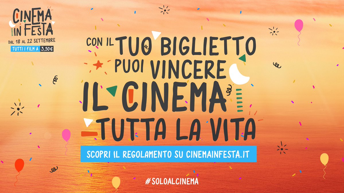 Ministero della Cultura (@mic_italia) on Twitter photo Con il concorso di <a href="/CinemaInFesta/">Cinema in Festa</a> vinci una card
per andare al cinema gratis per tutta la vita, tutti i giorni dell’anno🎬 Iscriversi è facile, basta acquistare un biglietto a 3,50€ e caricarlo sul sito di cinemainfesta.it/concorso/ / #MiC #CinemaInFesta #soloalcinema #CinemaMiC Con il concorso di <a href="/CinemaInFesta/">Cinema in Festa</a> vinci una card
per andare al cinema gratis per tutta la vita, tutti i giorni dell’anno🎬 Iscriversi è facile, basta acquistare un biglietto a 3,50€ e caricarlo sul sito di cinemainfesta.it/concorso/ / #MiC #CinemaInFesta #soloalcinema #CinemaMiC