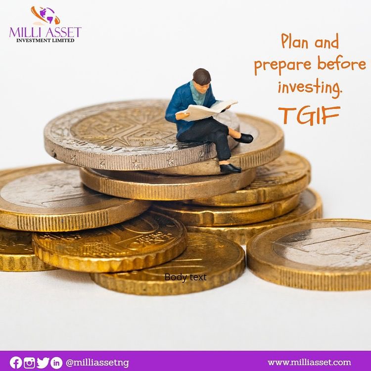 milliassetNG's tweet photo. Do you plan to invest? what steps should you take before doing so?

1. Plan
2. Prepare
3. Save
4. Invest.
TGIF!!!! use your time wisely.

#investment #realestate #investing #money #business #invest #bitcoin #property #investor #entrepreneur #trading #forex #realtor #finance https://t.co/wDq2Mlh7vd