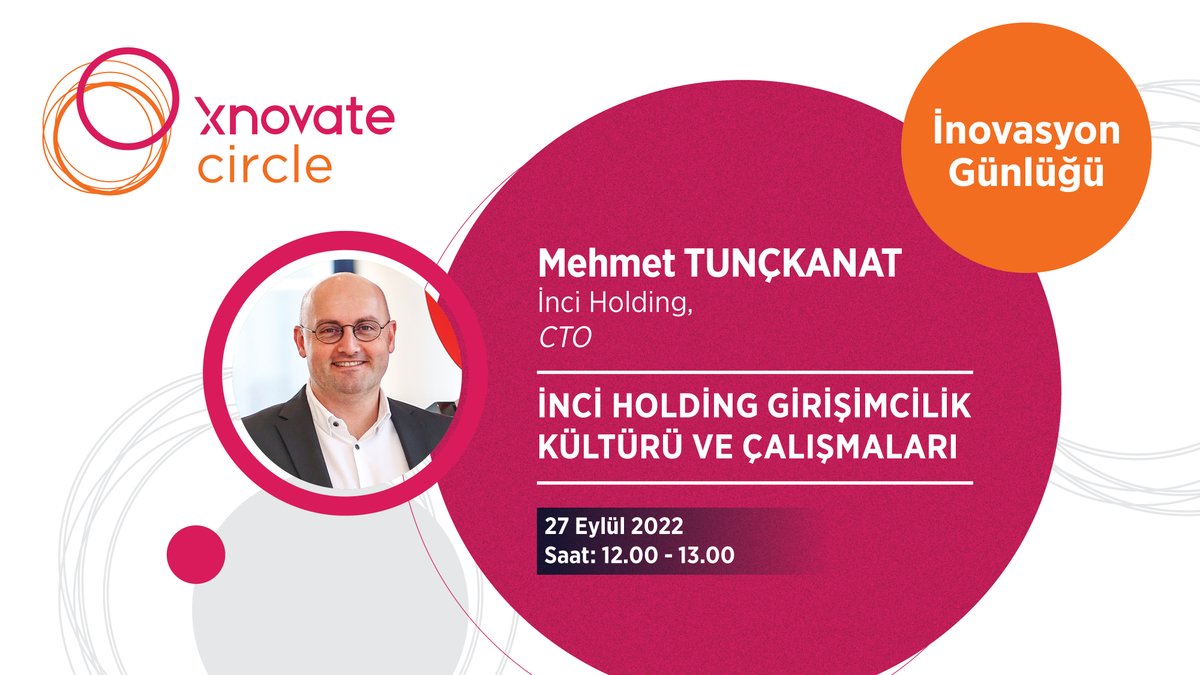 #İnovasyonGünlüğü Buluşmaları kapsamında <a href="/inciholding/">İnci Holding</a> CTO’su Mehmet Tunçkanat ile "İnci Holding Girişimcilik Kültürü ve Çalışmaları" başlığı altında #Zoom’da olacağız!
🗓 27 Eylül |⏰12:00
Kayıt için: bit.ly/3qGb9ZA 
@T_T_G_V
