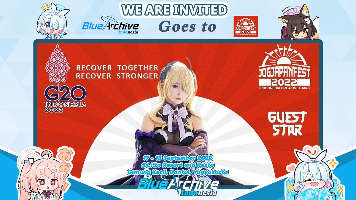 BlueArchiveIndo's tweet photo. [PENGUMUMAN] [COMMUNITY PARTNER]
Halo semua, Blue Archive Indonesia diundang sebagai Community Partner untuk ikut mensukseskan event JOGJAPANFEST2022 diselenggarakan oleh Komunitas Almuni Jepang Abad 21] (KAPPIJA 21) @kappija21official dengan bekerja sama dengan @litto_jogja. https://t.co/sfaIyCnN9r