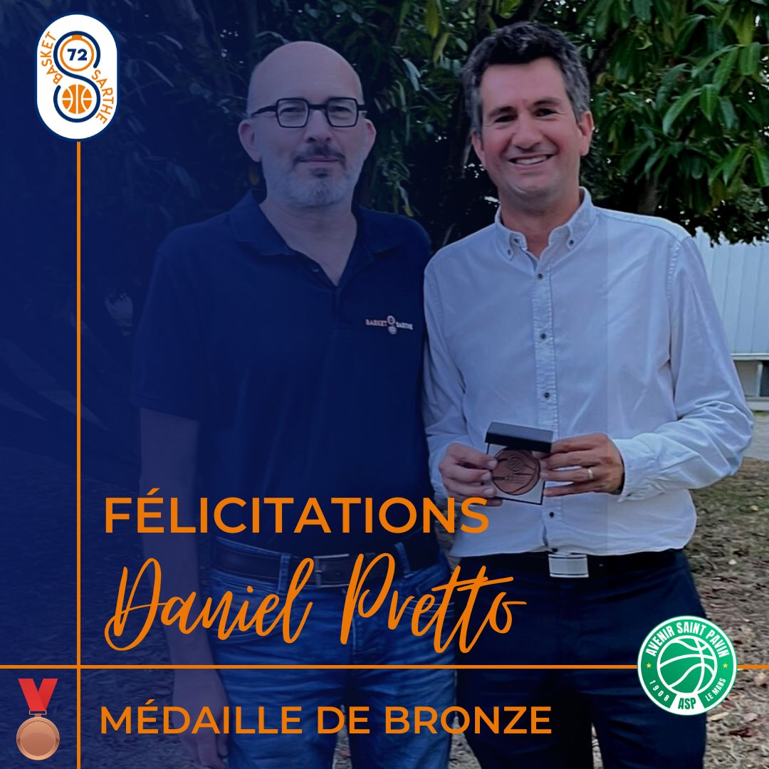 Félicitations à Daniel Pretto qui a reçu la médaille de bronze récompensant son engagement pour le #basketball #basketsarthe