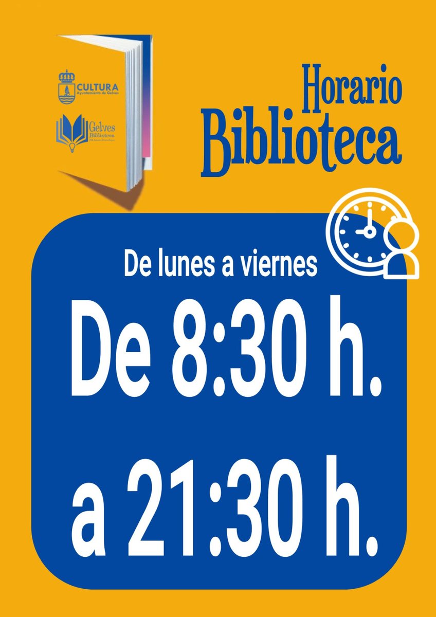 Hoy día 16 de Septiembre, la Biblioteca vuelve a su horario habitual.
Os esperamos de 8.30 h. a 21.30 h. ininterrumpidamente.
📚📕😊

#bibliogelves #bibliotecagelves #horario #ayuntamientodegelves #gelves