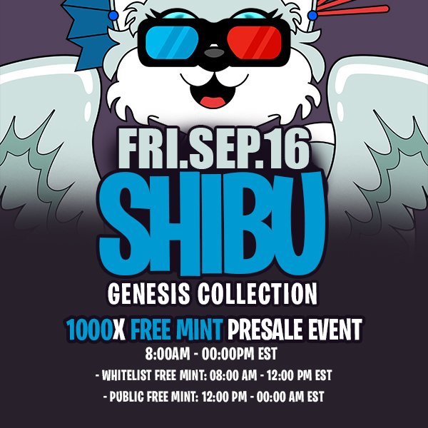 ShibuSocietyNFT's tweet photo. We are just a couple minutes away from our first event❤️‍🔥  WL FREE MINT STARTING IN 10 MINUTES!! 🎉🚀❤️‍🔥

#NFTLaunch #WhitelistFreeMint #FreeMint #NFTCommunity #NFTGiveaway #mint https://t.co/rENaOD7rA7