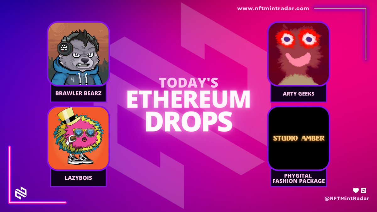 🔥Today's #Ethereum Mints🔥

🔹<a href="/BrawlerBearz/">Brawler Bearz</a> | 0.045 ☰
🔹<a href="/LazyBoisNFT/">LazyBois NFT</a> | 0.1 ☰
🔹@studioamberde | 0.17 ☰
🔹<a href="/artygeeks/">ARTYGEEKS</a> | 0.08 ☰

#NFT #NFTs #NFTdrops #NFTCommunity #ETH

Details➡️bit.ly/TodaysEthereum