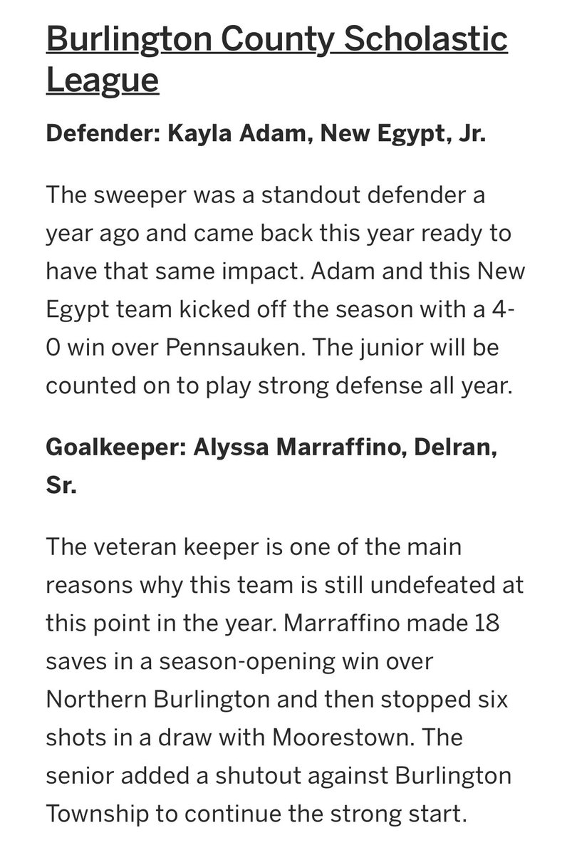DelranGirlsSoc's tweet photo. Congrats to our Senior Captain Alyssa Marraffino for being named defensive player of the week by https://t.co/bi71hgz7k5! https://t.co/YwQ56WtvrB