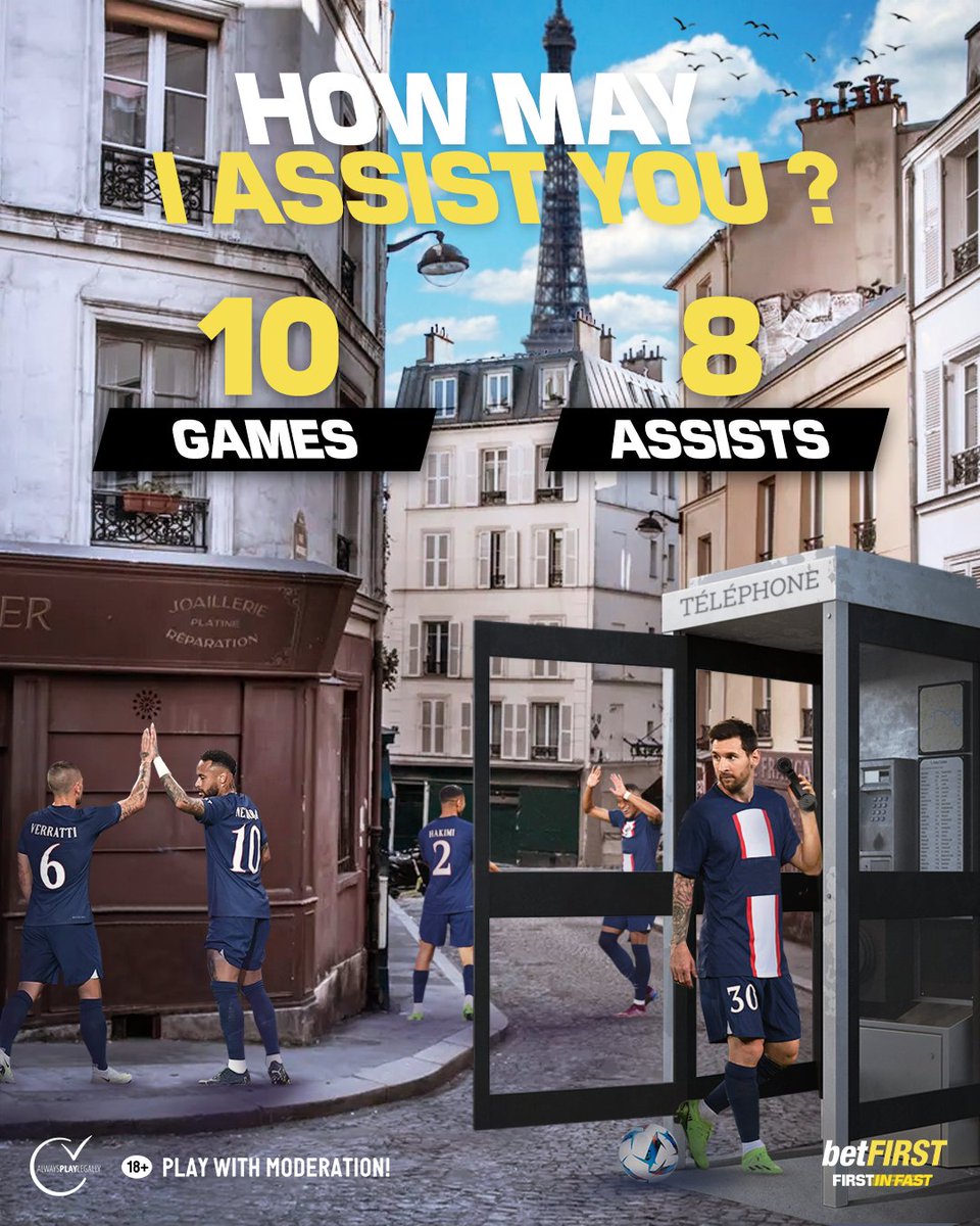 betfirst's tweet photo. Lionel Messi is having another great season! ⚽
8 assists in 10 matches! 😍🐐
#LYOPSG #PSGLYO #OlympiqueLyon #Lyon #Paris #ParisSG #PSG #Messi #LeoMessi #LionelMessi #Mbappe #Verratti #Neymar #Bookmaker #Assist #Assists #Goals #betFIRST #France #Ligue1 #UCL #ChampionsLeague https://t.co/afxVcIwLDN