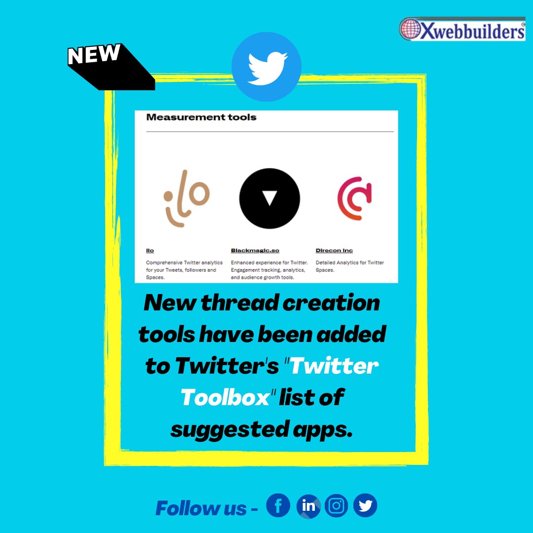 xweb_dotcom's tweet photo. New thread creation tools have been added to Twitter's "Twitter Toolbox" list of suggested apps.
.
#xwebbuilders #twitter #twitterpost #quotes #quotespost
#quotes #follow #likes #twittertoolbox #newthread https://t.co/DE82JLUPYD
