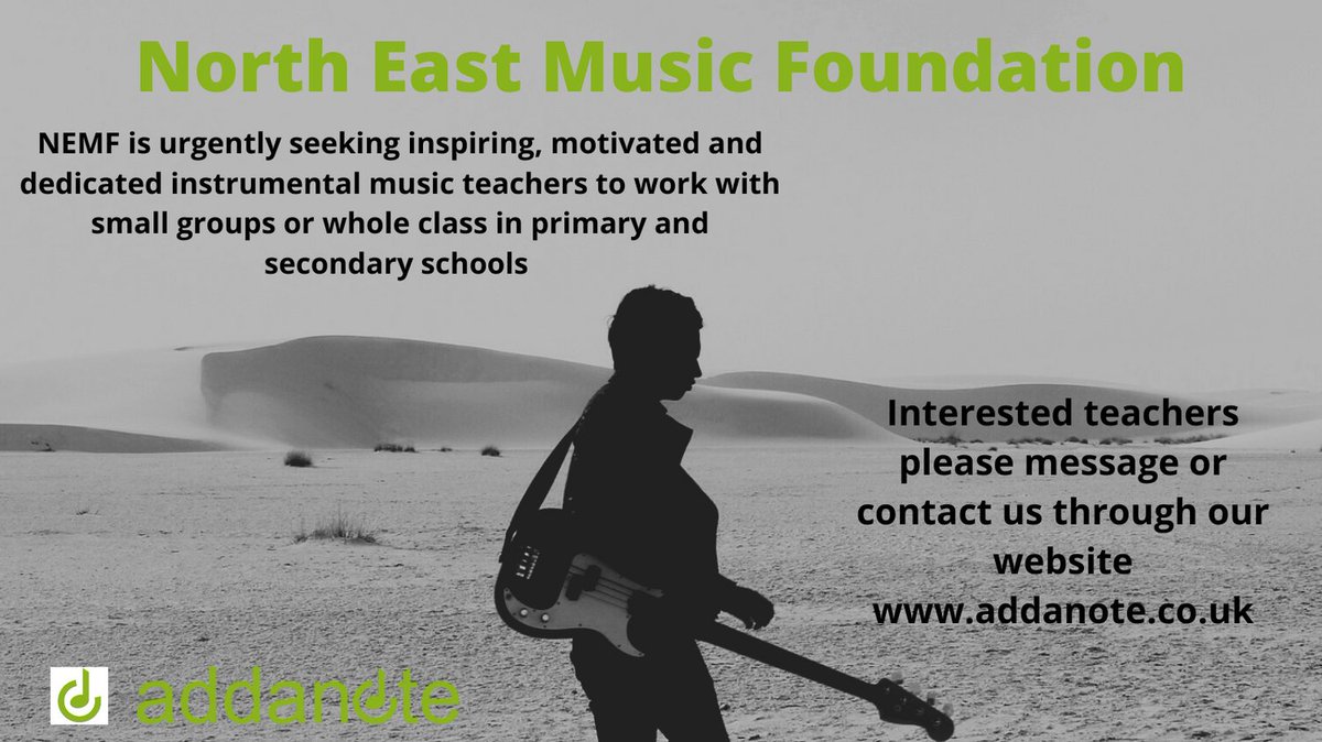 instrumental teachers required urgently! For work in NE primary and secondary schools 
<a href="/WeAreTheMU/">Musicians' Union</a> <a href="/trustDurham/">Durham Music</a> <a href="/musicmarkuk/">The UK Association for Music Education: Music Mark</a>
 #teachers #northeastteachers #music #musicteachers