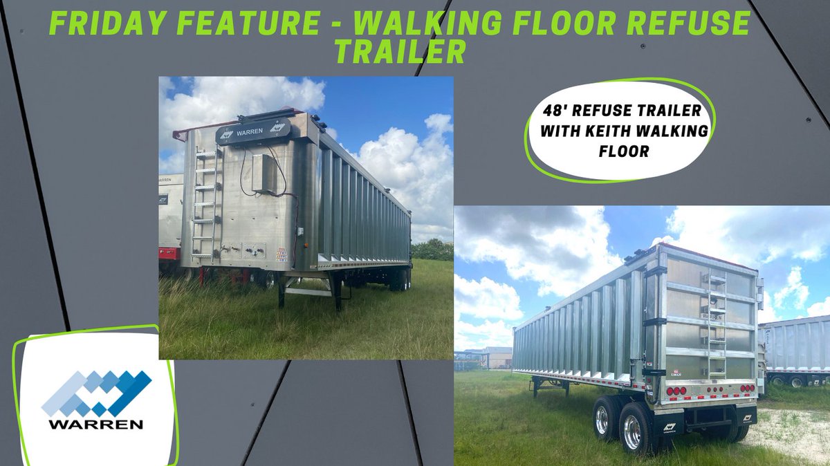 WarrenCompanies's tweet photo. Today's #FridayFeature is a 48' walking floor refuse trailer that was recently completed for a county  in Florida. It features a Keith Walking Floor and a barn door tailgate. 
Are you looking for a refuse trailer? Call today at 813-752-5126 or visit https://t.co/nqfxDGNwOX! https://t.co/OHq98axNte