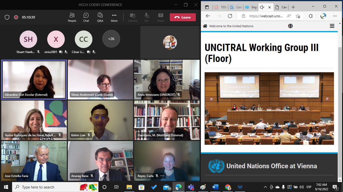 Estamos iniciando las sesiones finales del #WG3 de la #UNCITRAL y de #CODIFI de la <a href="/HCCH_TheHague/">HCCH</a>. Sin duda ha sido una semana de trabajo muy enriquecedora la cual precede los trabajos que iniciaremos la próxima semana, ahora dentro...