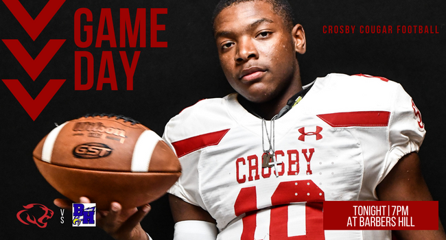 Crosby ISD (@CrosbyISD) on Twitter photo 2022-09-16 12:32:30 𝑮𝑨𝑴𝑬 𝑫𝑨𝒀! Cougars at Barbers Hill. 7pm kickoff. Pre-sale tickets are $3/$5 until 4pm: bhisd.net/district/event… You can buy General Admission tickets online or at the gate for $7. @Texan_Live stream: texanlive.com/video/6317ab5c… @CrosbyHigh @crosby_fb #BetterTogether 𝑮𝑨𝑴𝑬 𝑫𝑨𝒀! Cougars at Barbers Hill. 7pm kickoff. Pre-sale tickets are $3/$5 until 4pm: bhisd.net/district/event… You can buy General Admission tickets online or at the gate for $7. @Texan_Live stream: texanlive.com/video/6317ab5c… @CrosbyHigh @crosby_fb #BetterTogether