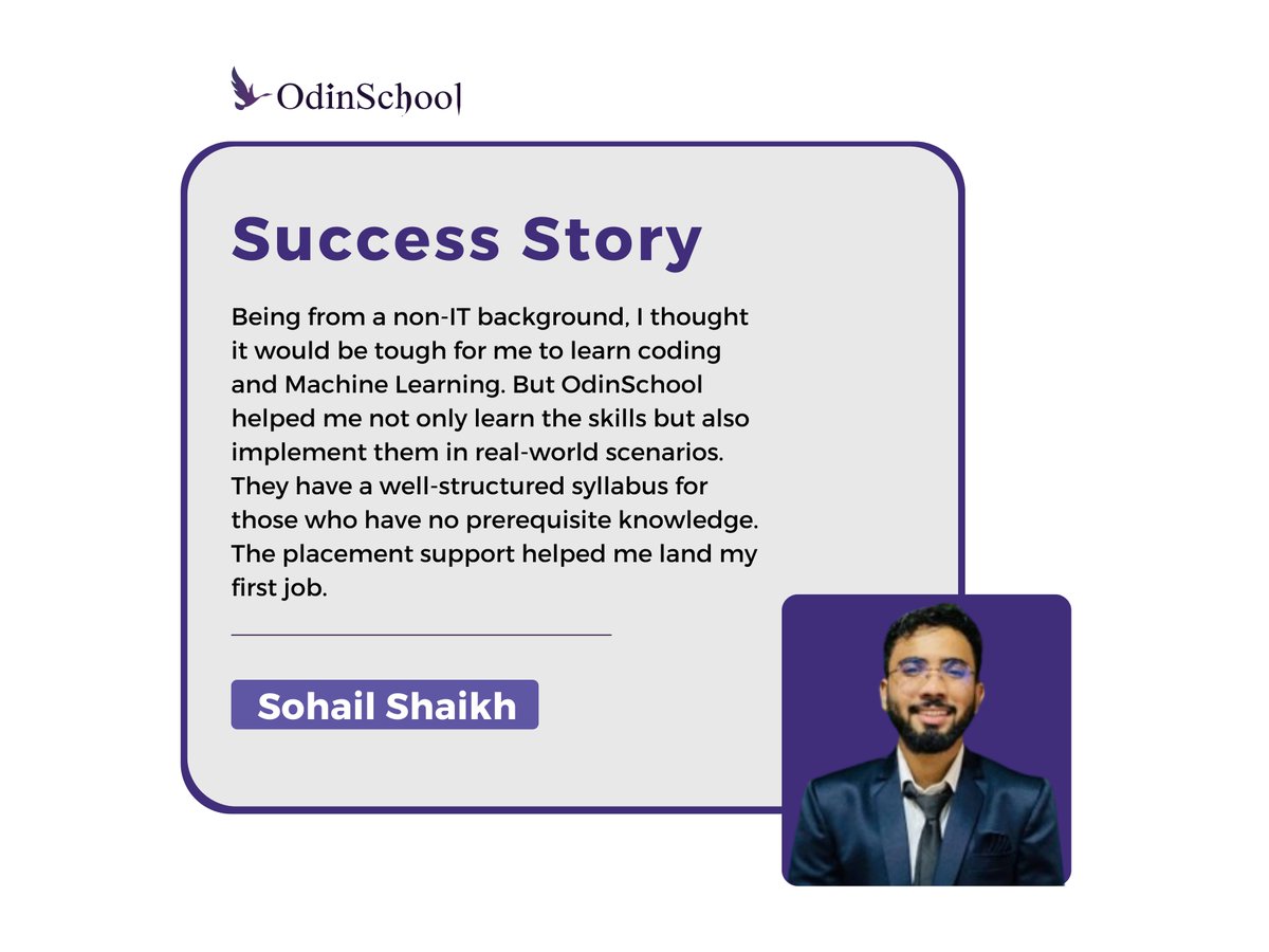 odin_school's tweet photo. Very happy to announce that our #OdinGrad Mohamad Kashif Sohail Shaikh has been placed as an Implementation Analyst at ZeroCodeHR. Wishing you all the best for your future. Congratulations!

Join OdinSchool to re-invent your career- https://t.co/hTVGSdv2hz

#OdinSchool https://t.co/697eG6GLc1