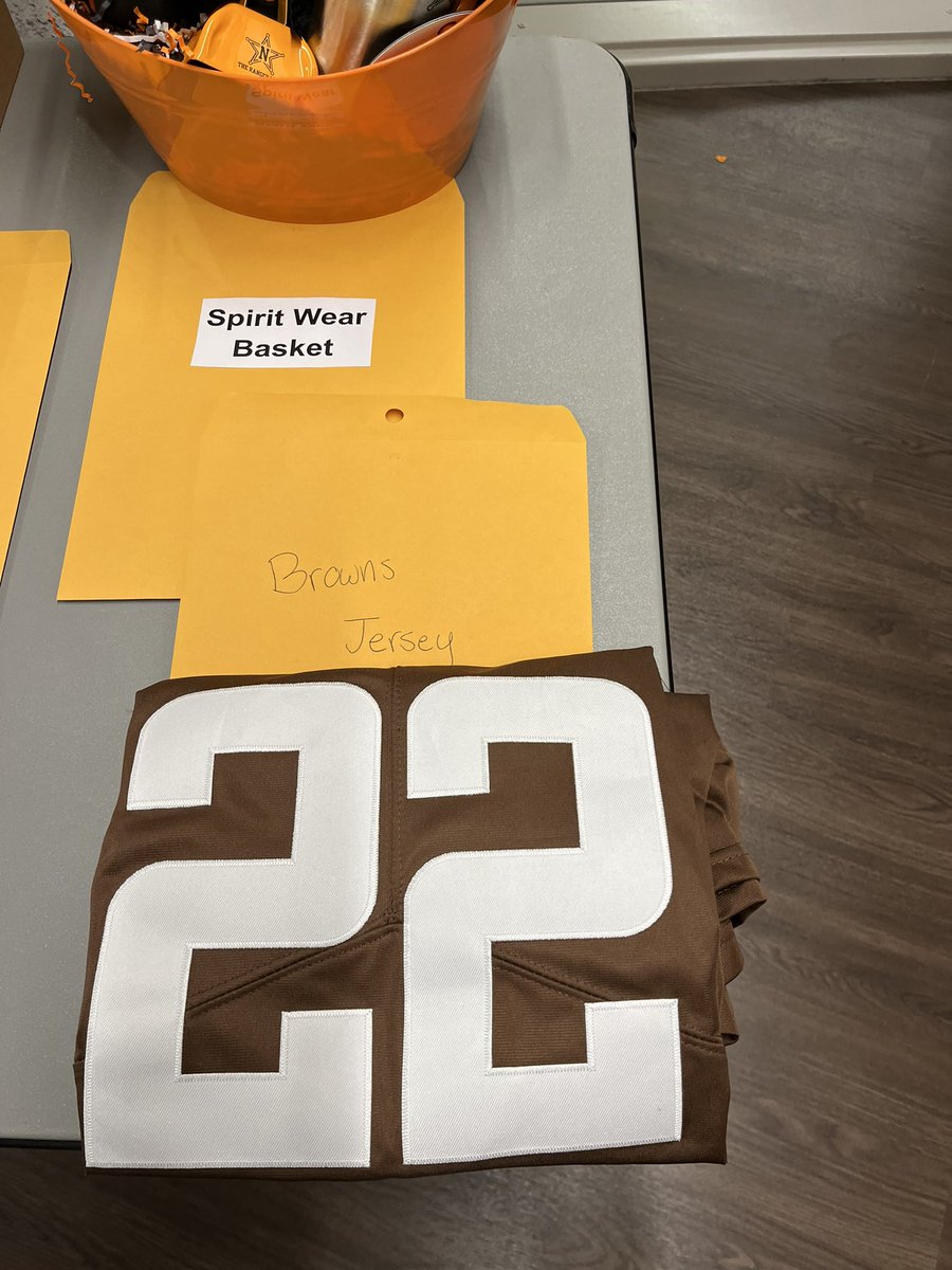 New raffle item available! Cleveland browns jersey! Come up by the library and purchase some raffle tickets!