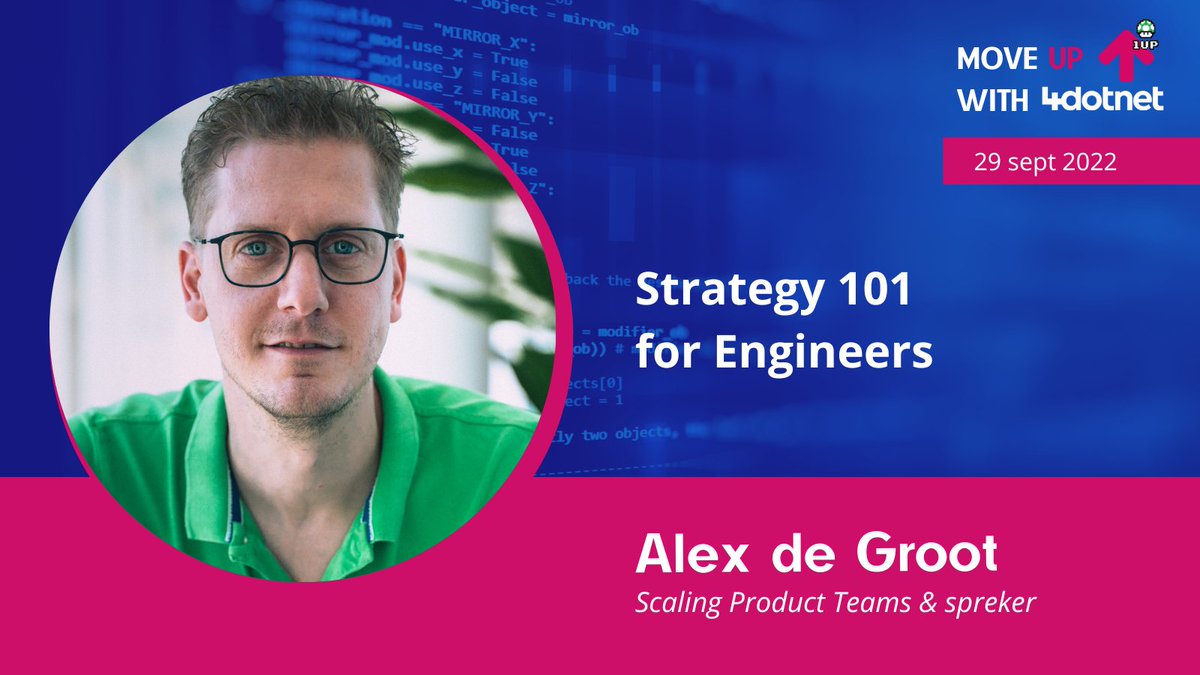 Onze openingsspreker tijdens Move Up with 4Dotnet is <a href="/alexdegroot/">Alexander “Degroot” Lederer</a>. In zijn sessie gebruikt Alex zeer herkenbare voorbeelden over cloud, framework keuzes &amp; codering, om je (tech) besluitvorming naar een hoger niveau te brengen. Claim je gratis ticket via bit.ly/3BLeKfn