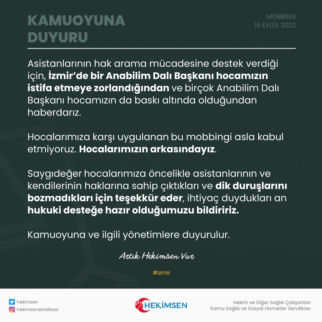 Kamuoyuna duyurulur.