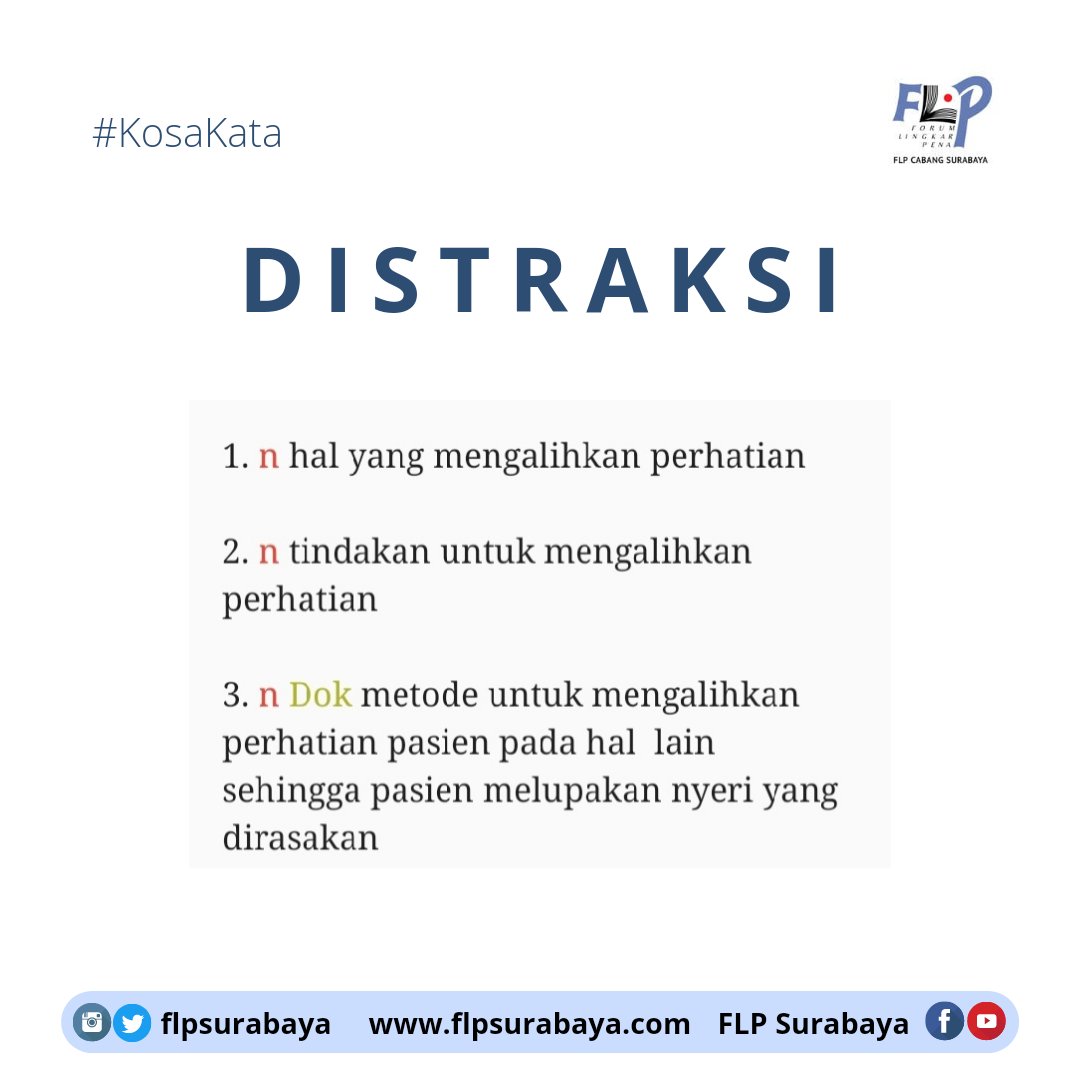 Hayo siapa nih yang suka banget gagal fokus karena distraksi?

#flpoke #flpsurabaya #puebi #kbbi #bahasaindonesia #distraksi #kosakata