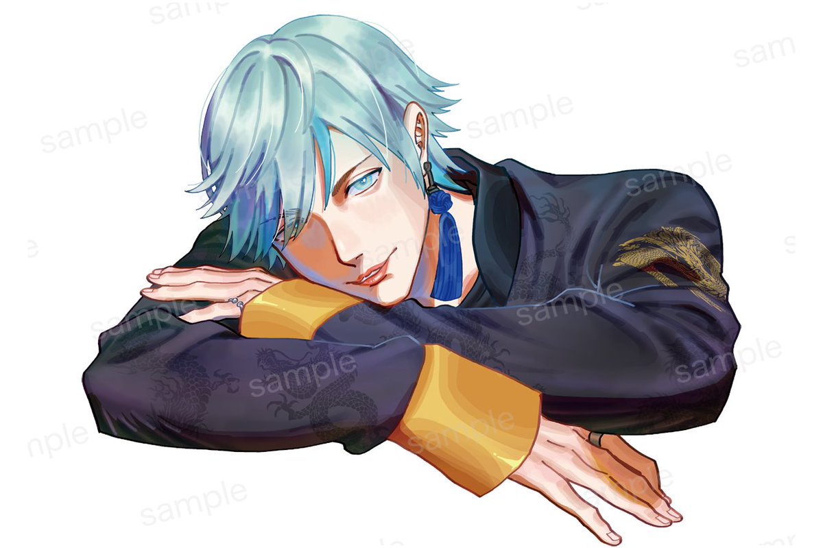 1girl 1boy ring jewelry blue eyes blue hair brown hair  illustration images