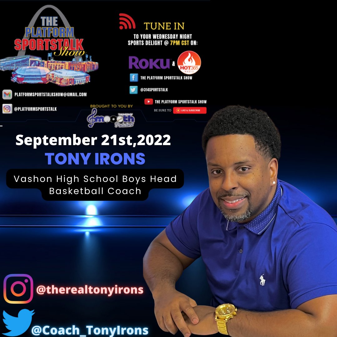 In just a short time, he has already cemented his Legacy at @vashon_bball and this upcoming Wednesday, @Coach_TonyIrons is our Special Guest as we broadcast LIVE from @VashonAthletics . Tune in at 7pm cst on FB, Twitter, YouTube or listen on @thehot365 #sports #stl #sportstalk