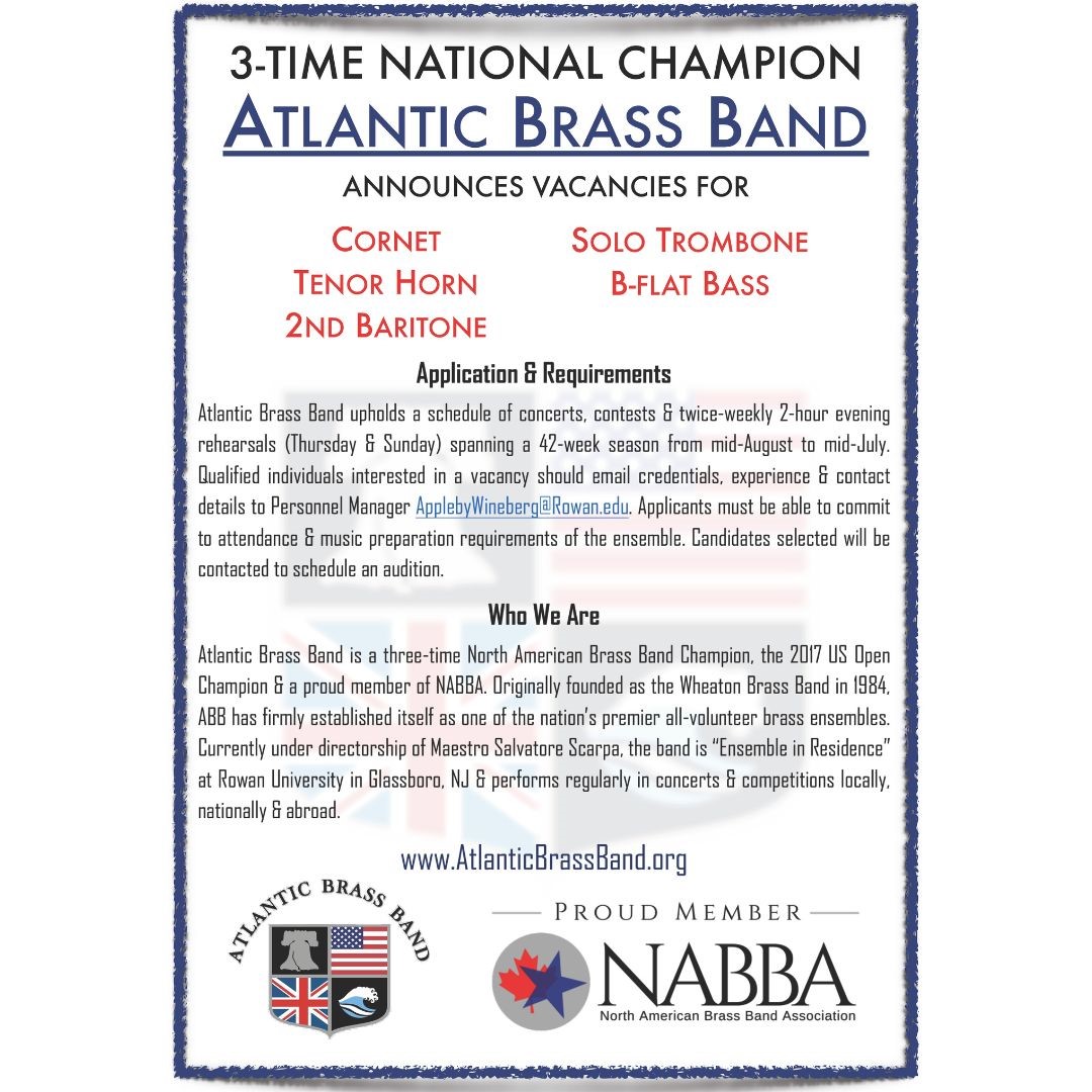 We're looking to fill a few positions with accomplished, team-focused musicians interested in performing challenging music in both concert and competition. #joinus!

#cornet #tenorhorn #baritone #trombone #bass #joi #brassband