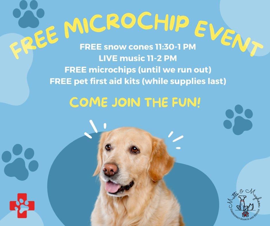 MuttsandMayhem's tweet photo. Come see us THIS SATURDAY for free microchips, free pet first aid kits, free snow cones, and live music! 🐾🥳  

Saturday 9/17/22  9:00a-3:00p
Petco (in front)
15942 Eldorado Pkwy, Frisco, TX 75035

Facebook Event Link: https://t.co/tlO9Y93GKC https://t.co/z7jPnpHlpw