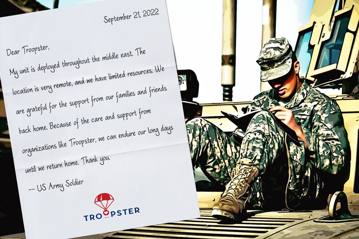 Let's make a difference in this unit's deployment. 

Donate to the cause: troopster.kindful.com/?campaign=1024…

#TroopsDownrange #veteran #deployment #serve #volunteering #militaryspouse #nonprofit #usarmy #usmc #usaf #USCG #usnavy #military #militarychild  #militaryfamily #veterans