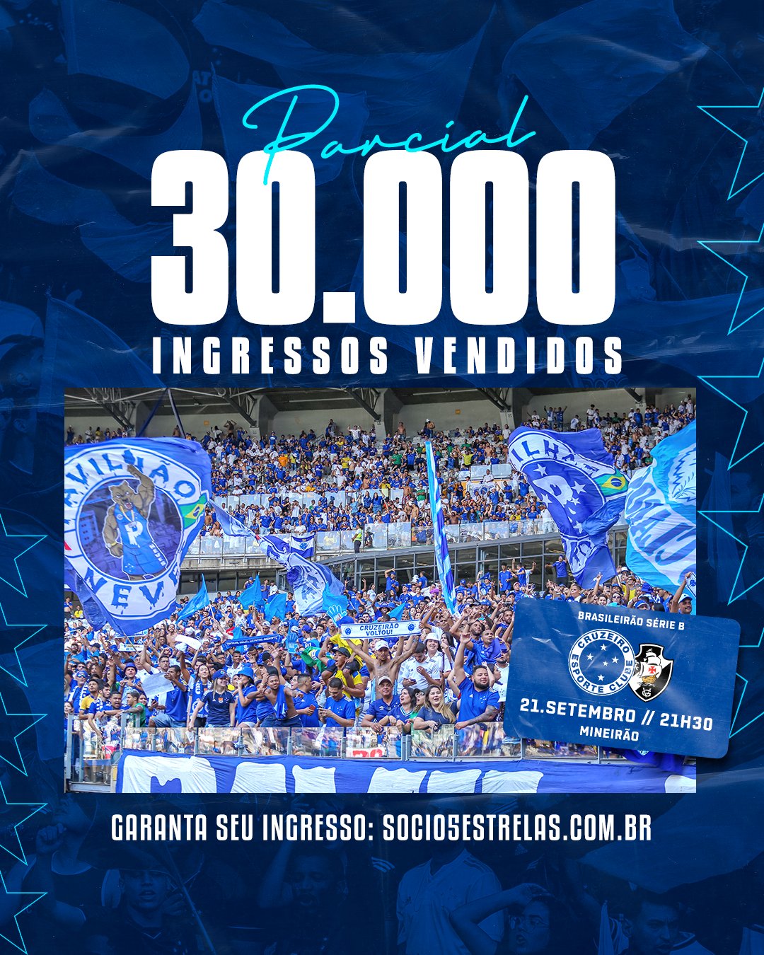 Cruzeiro Esporte Clube - Atenção, Sócios 5 Estrelas! Começa agora a  primeira prioridade da venda de ingressos para a nossa próxima batalha no  Brasileirão. A partida entre #Cruzeiro x Vasco acontece domingo