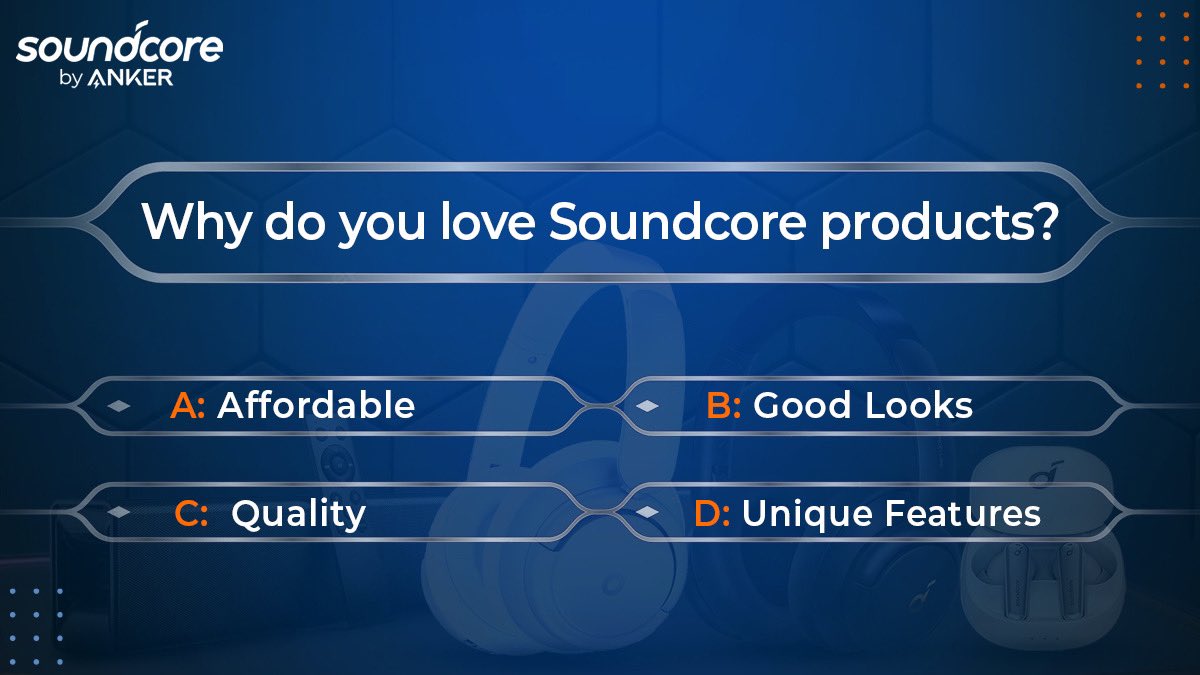 It's #FRIYAY! 
Let's relax and play a quiz about your favourite #Soundcoreproducts 💓 
Choose & tell us why do you love them? 

#SoundcoreIndia #Soundcore #KBCQuiz #BestHeadphones #BestWireless #AffordableProducts #premiumlook #premiumdesign #audioproducts