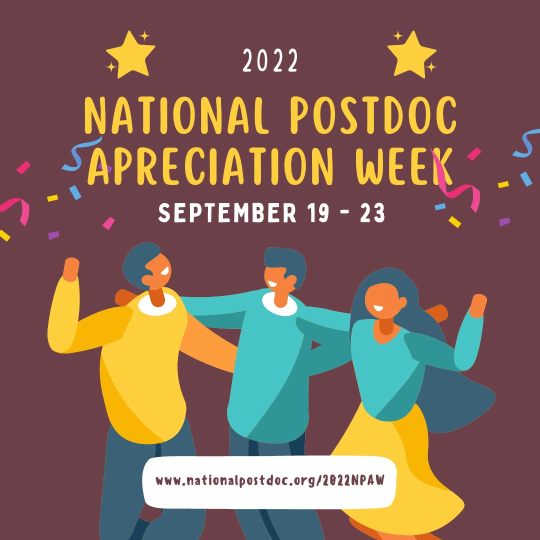 Starting Monday, September 19 it is National Postdoc Appreciation Week (#NPAW), spearheaded by <a href="/nationalpostdoc/">nationalpostdoc</a>. There's loads of amazing virtual, free events you can join -- many centered on the theme of "Finding Your Balance"
Learn more here: nationalpostdoc.org/page/2022NPAW