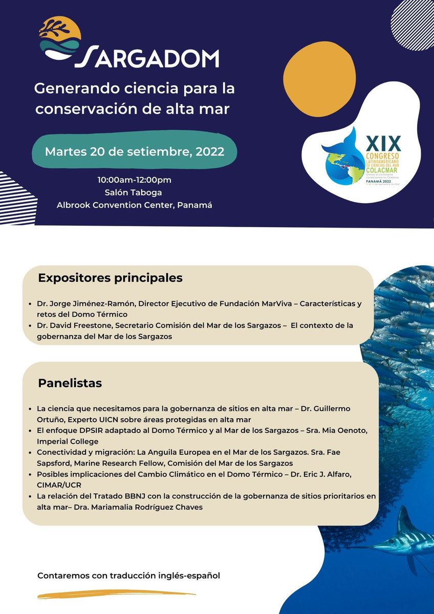 _SARGADOM's tweet photo. Next week the SARGADOM team will be hosting a roundtable event at #COLACMAR in Panama. Join us in person or tune in online! #marinescience https://t.co/aUvz9bj8Au