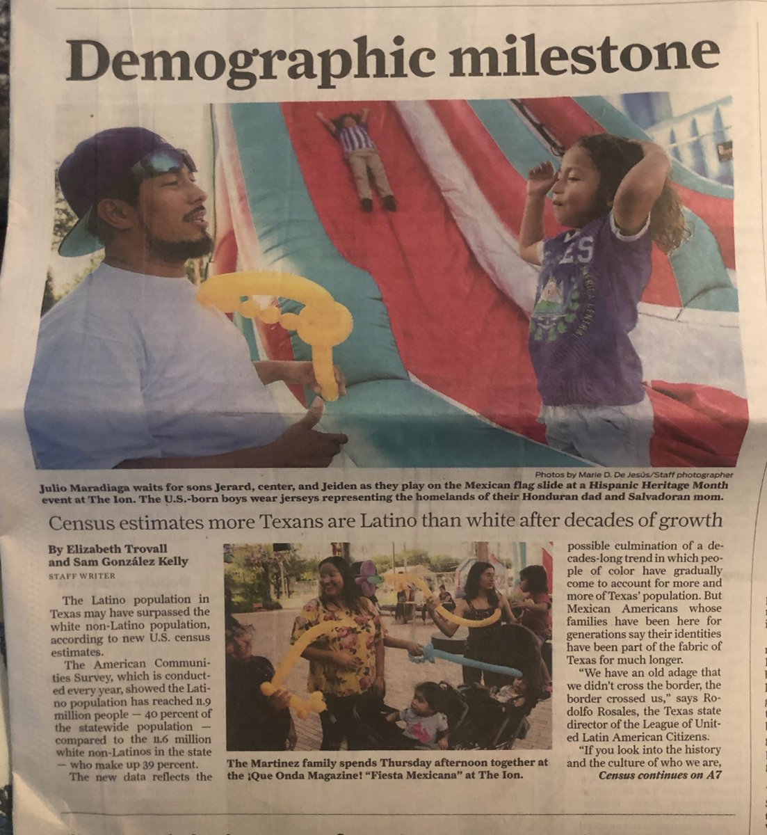 nprosenheim's tweet image. Demographic data top story in @HoustonChron example of how to write about changes in race ethnicity. “census is a lagging indicator and the cultural change is happing already” “mixed-race identify… difficult to reconcile with… notions of race” @RamosWorld #PlanningMethods